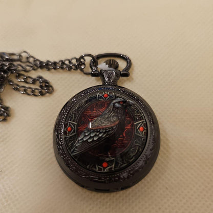 Unused item Black Crow Design Pocket Watch Black Quartz Watch Mini Watch