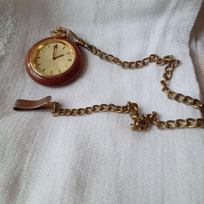 Analog Pocket Watch Wooden Frame