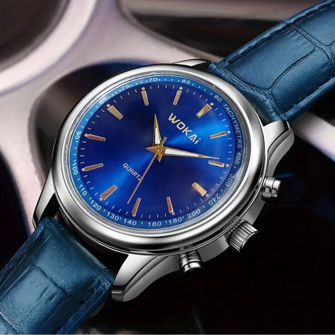 WOKAi Leather Strap Analog Watch Blue