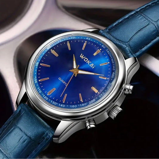WOKAi Leather Strap Analog Watch Blue