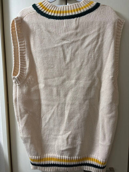 Mickey Mouse Knit Vest Off-White V-Neck Cable Knit Casual