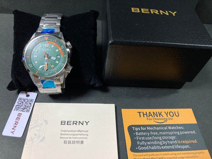 BERNY Automatic Winding Diver Watch Super Luminous 20ATM Sapphire Glass