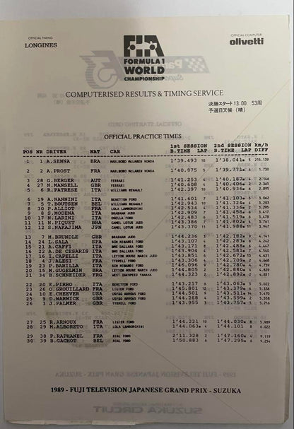 Price Adjustment! 1989 F1 Japanese Grand Prix Official Program