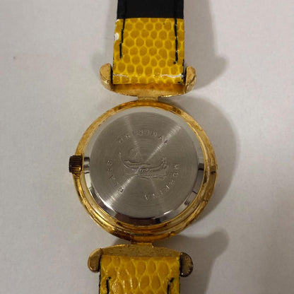 Antica Muttina Yellow Leather Strap Quartz Watch with Multi-Colored Floral Index