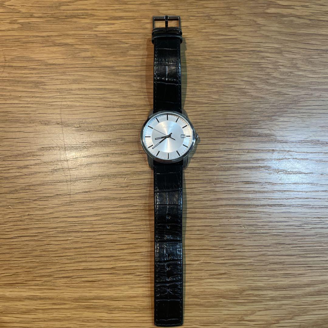 Calvin Klein Wound Watch Silver Dial Black Leather