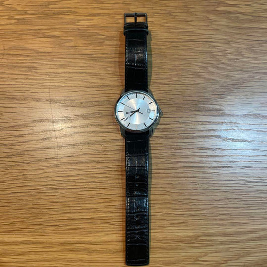 Calvin Klein Wound Watch Silver Dial Black Leather