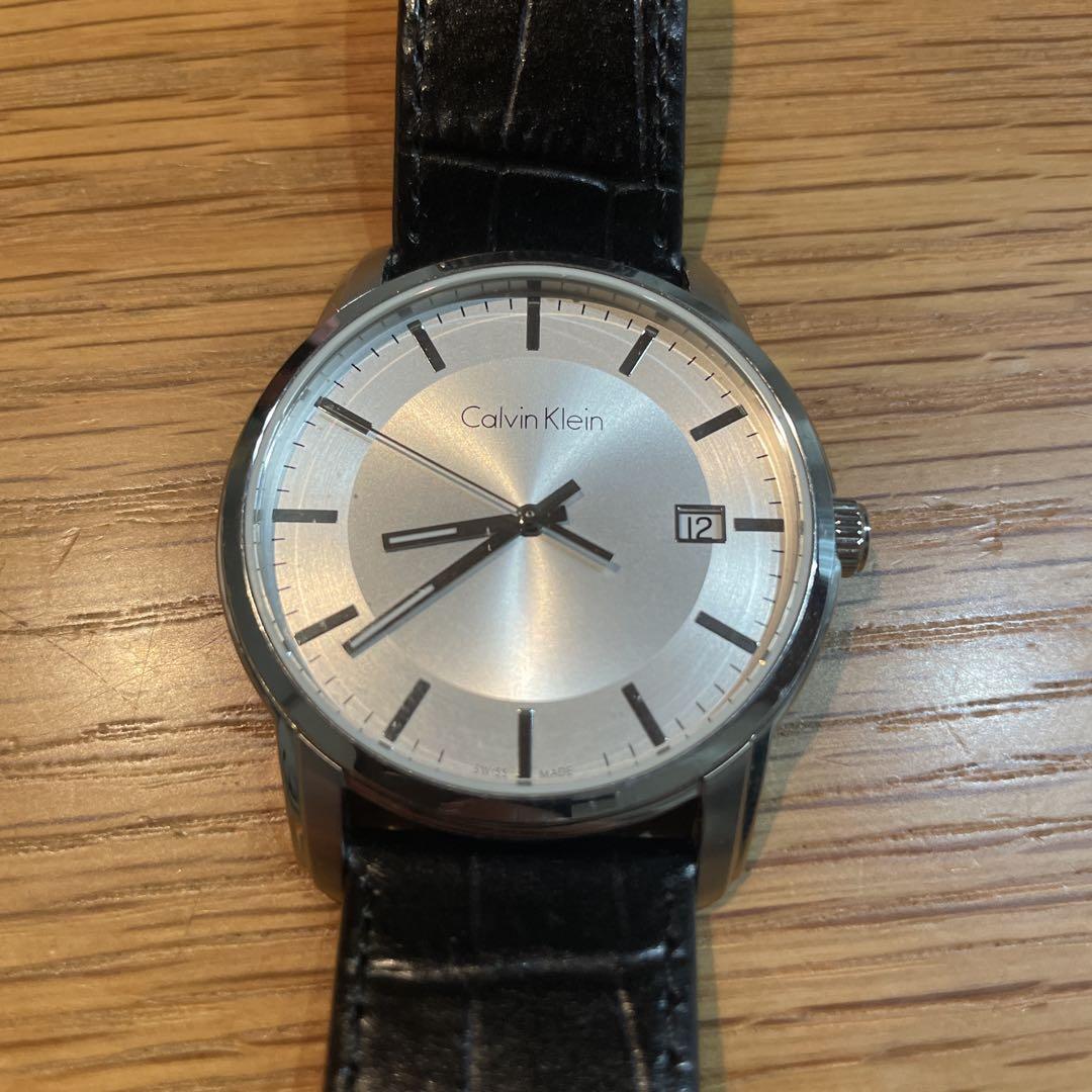 Calvin Klein Wound Watch Silver Dial Black Leather