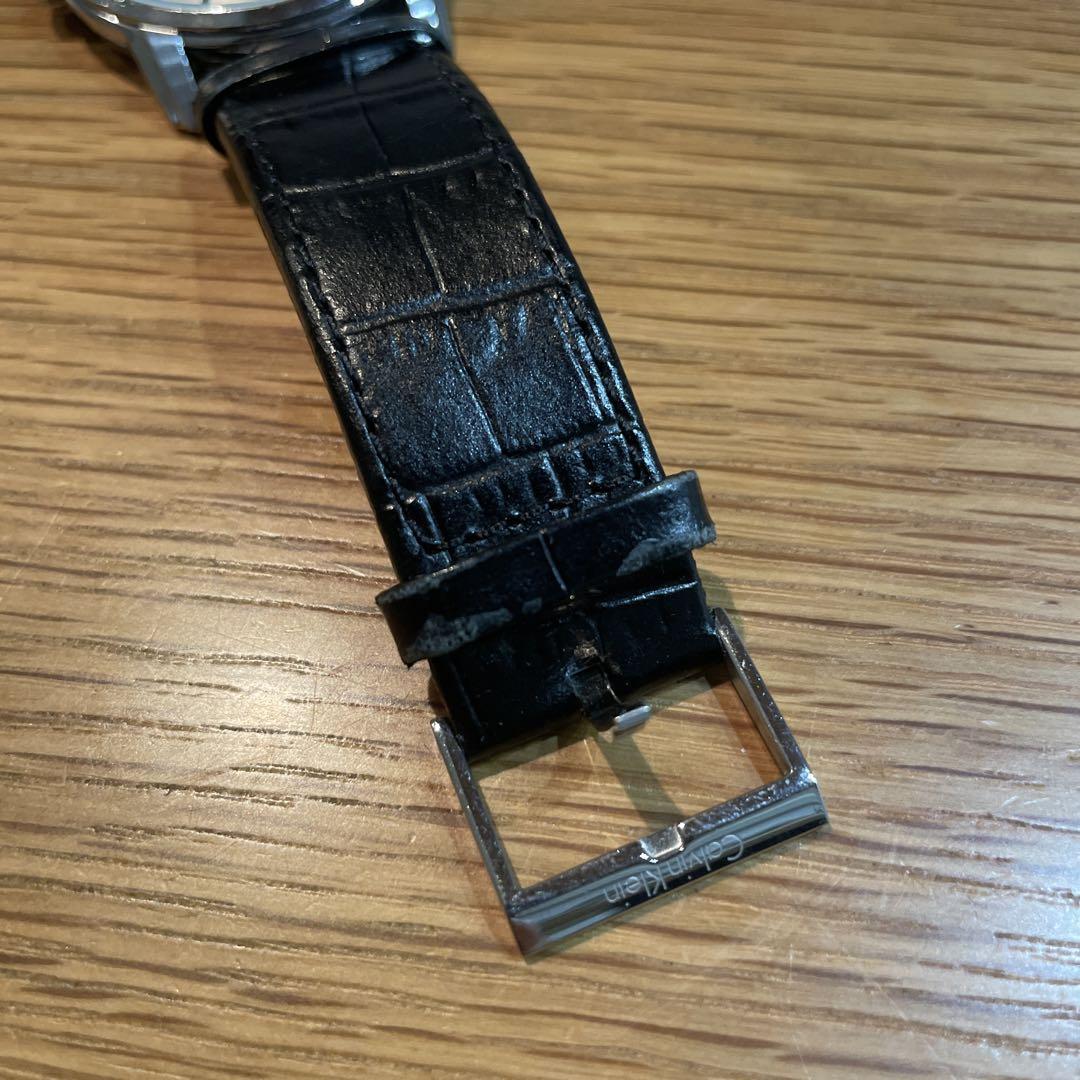 Calvin Klein Wound Watch Silver Dial Black Leather