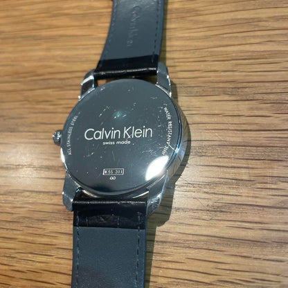 Calvin Klein Wound Watch Silver Dial Black Leather