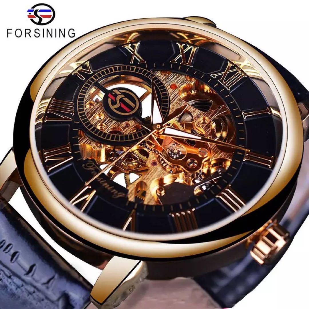 Unreleased in Japan FORSINING Skeleton Automatic Watch Black Gold