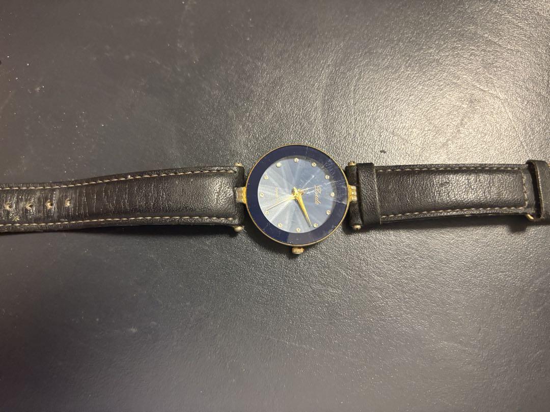 Blue Dial Wristwatch Black Leather Band