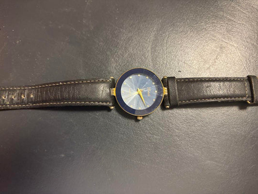 Blue Dial Wristwatch Black Leather Band