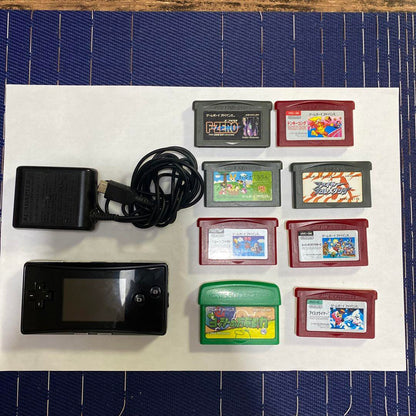 Game Boy Micro Console (Black) AC Adapter Included + 8 Games