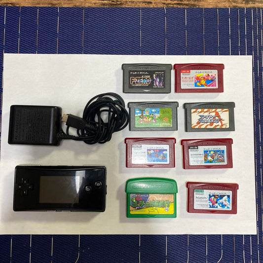 Game Boy Micro Console (Black) AC Adapter Included + 8 Games