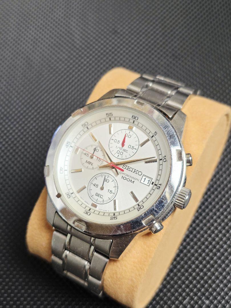 TM099 SEIKO Silver-Tone Chronograph Watch 100M Water Resistant 4T57-00B0
