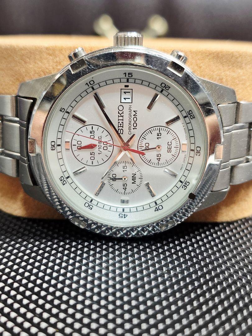 TM099 SEIKO Silver-Tone Chronograph Watch 100M Water Resistant 4T57-00B0