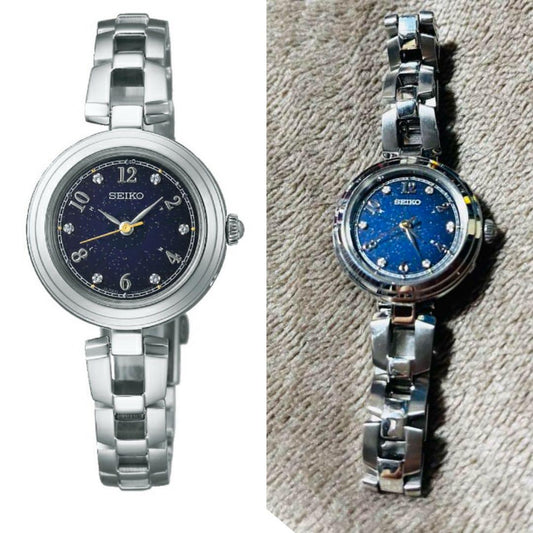 Beautiful Condition SEIKO Ladies Watch Navy Silver