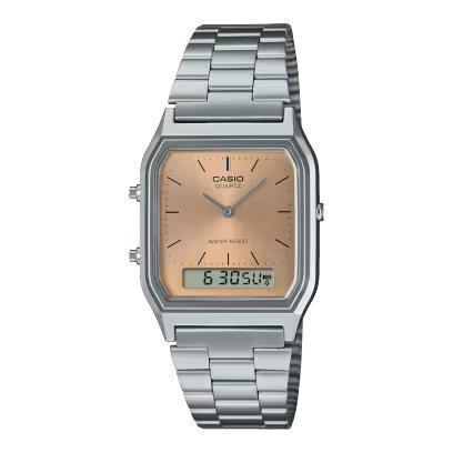 New CASIO Analog-Digital Silver x Salmon Face Watch