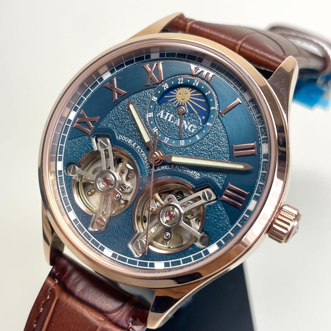 New Double Temple Automatic Mechanical Skeleton Watch with Sun and Moon Display