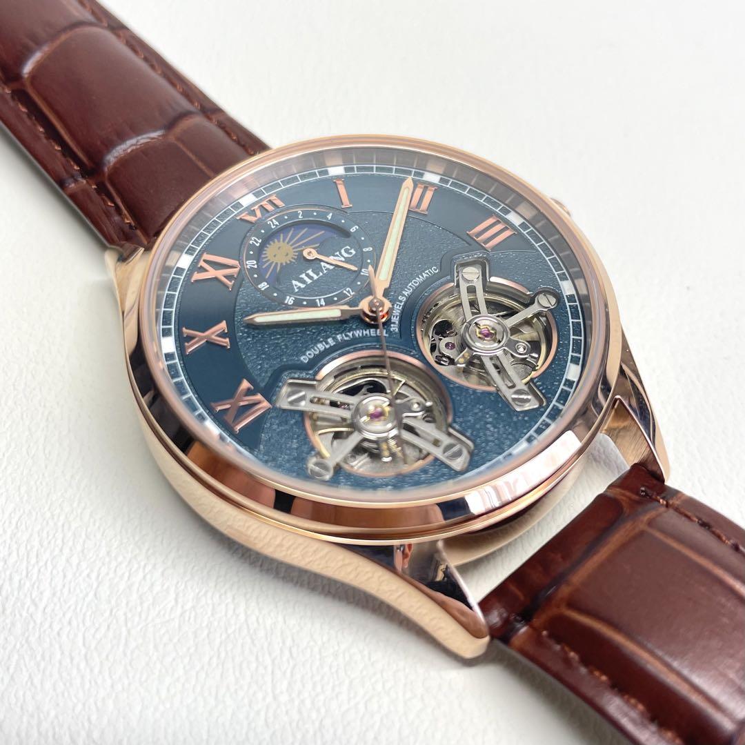 New Double Temple Automatic Mechanical Skeleton Watch with Sun and Moon Display