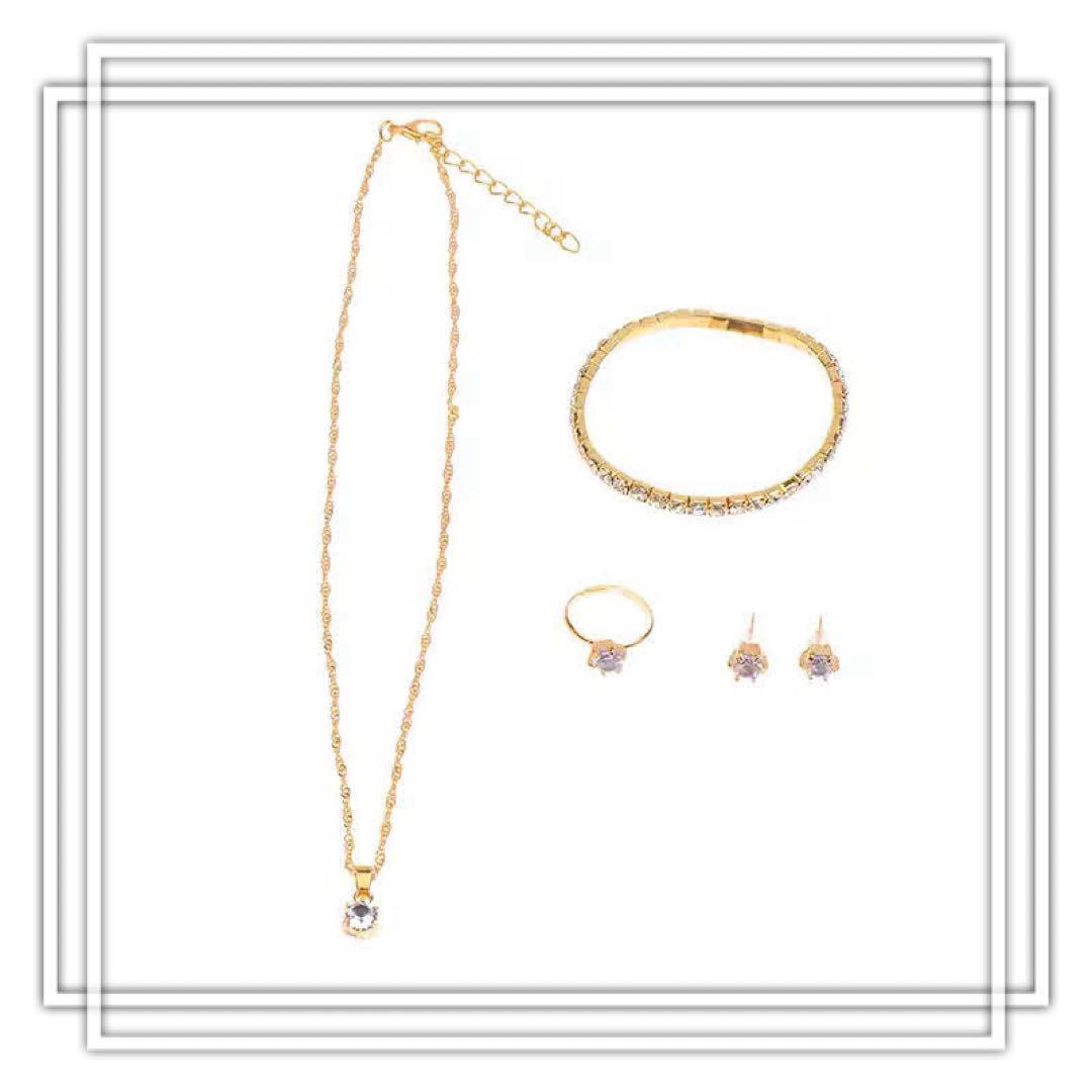 Bridal Jewelry Watch 5 Pieces Gold Flower Face Line Stone