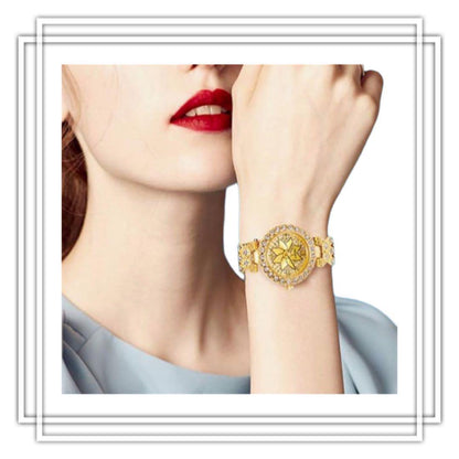 Bridal Jewelry Watch 5 Pieces Gold Flower Face Line Stone