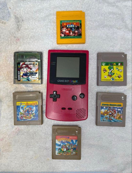 Red Game Boy Color Console and 6 Games