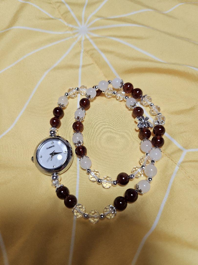Natural Garnet Stone Bangle Winding Watch