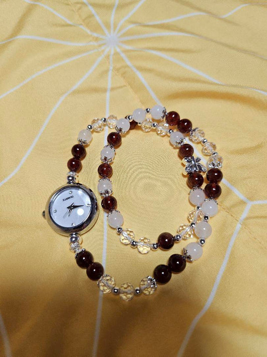 Natural Garnet Stone Bangle Winding Watch