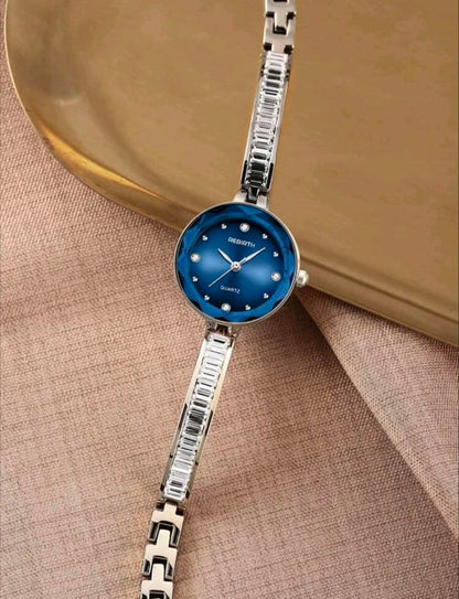 Women's Elegant Silver Blue Business Watch Water-Resistant Battery