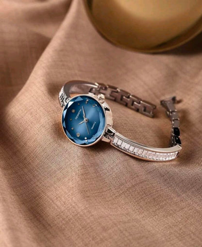 Women's Elegant Silver Blue Business Watch Water-Resistant Battery