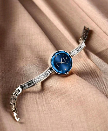 Women's Elegant Silver Blue Business Watch Water-Resistant Battery