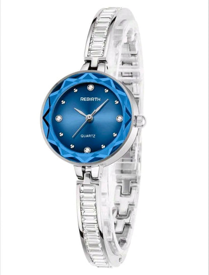 Women's Elegant Silver Blue Business Watch Water-Resistant Battery
