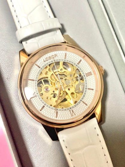 LOBOR Automatic Winding Watch White Leather