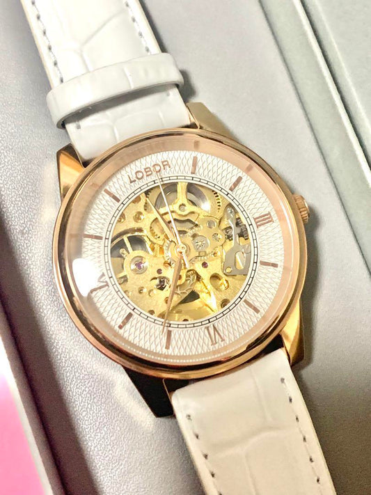 LOBOR Automatic Winding Watch White Leather
