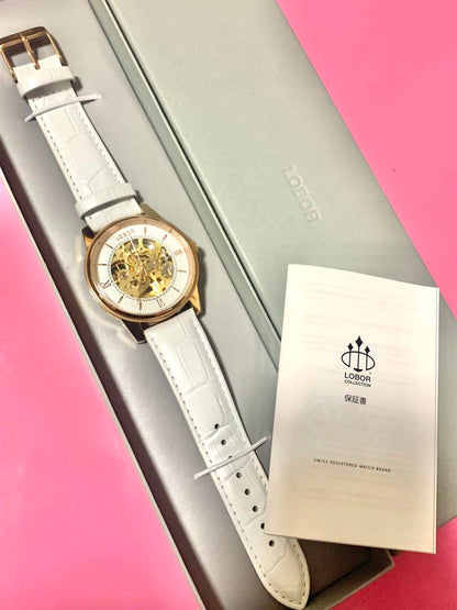 LOBOR Automatic Winding Watch White Leather