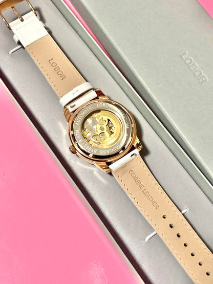 LOBOR Automatic Winding Watch White Leather