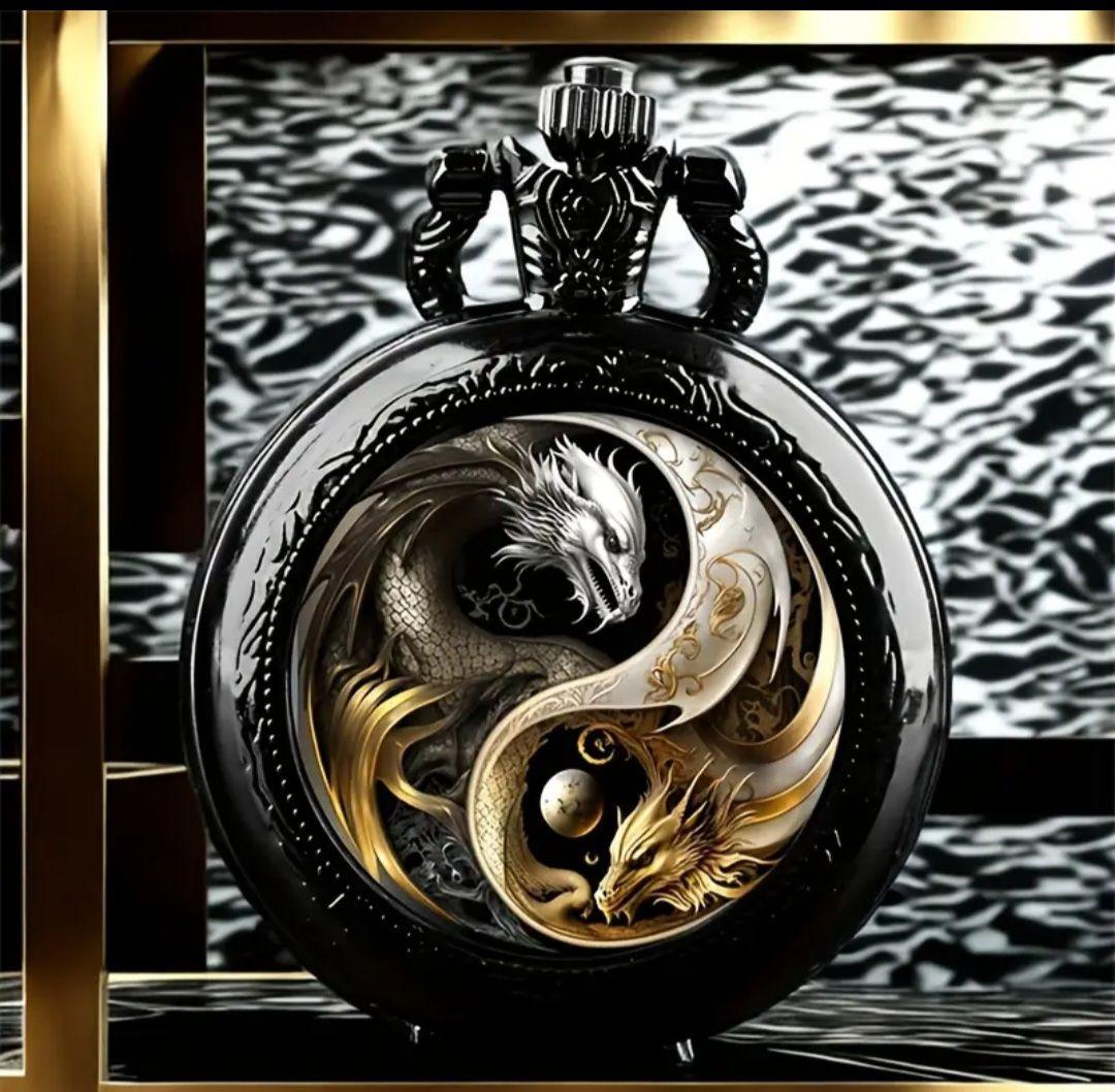 Unused Dragon Design Pocket Watch 35mm Mini Quartz Watch
