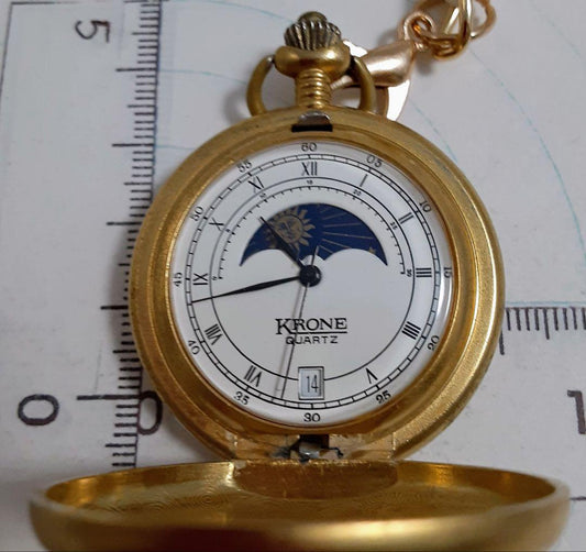 KRONE Pocket Watch SUN&MOON Date SWISS PARTS New Battery