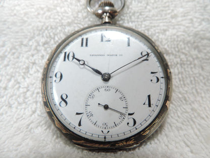AVANNES TRUSTY Dog Mark Running Hand-Wound Pocket Watch Silver Unplated (0.900 Capsule)