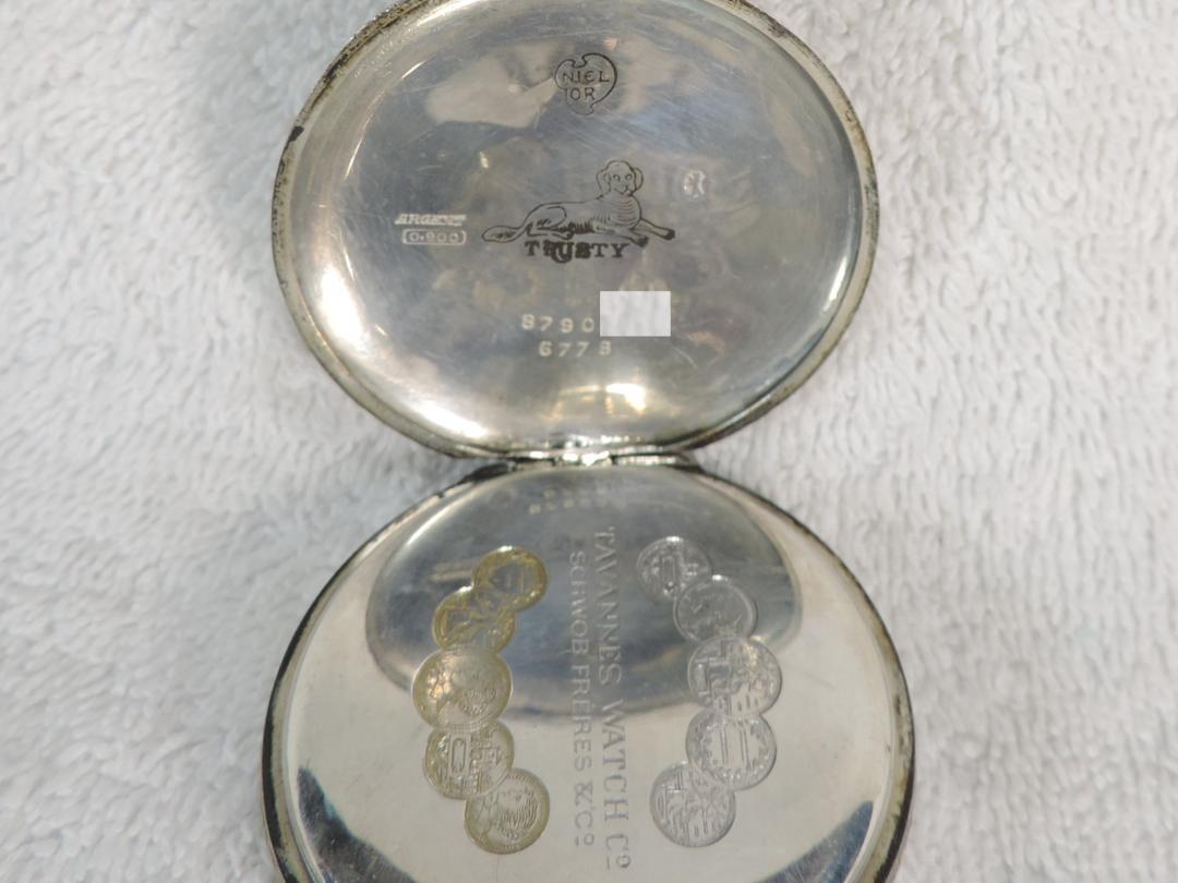 AVANNES TRUSTY Dog Mark Running Hand-Wound Pocket Watch Silver Unplated (0.900 Capsule)