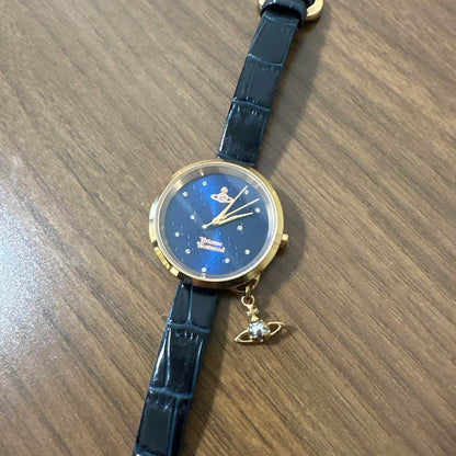 Vivienne Westwood Navy Blue Watch with Saturn Charm