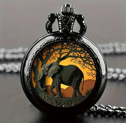 Unused Elephant Design Pocket Watch 35mm Mini Quartz Watch