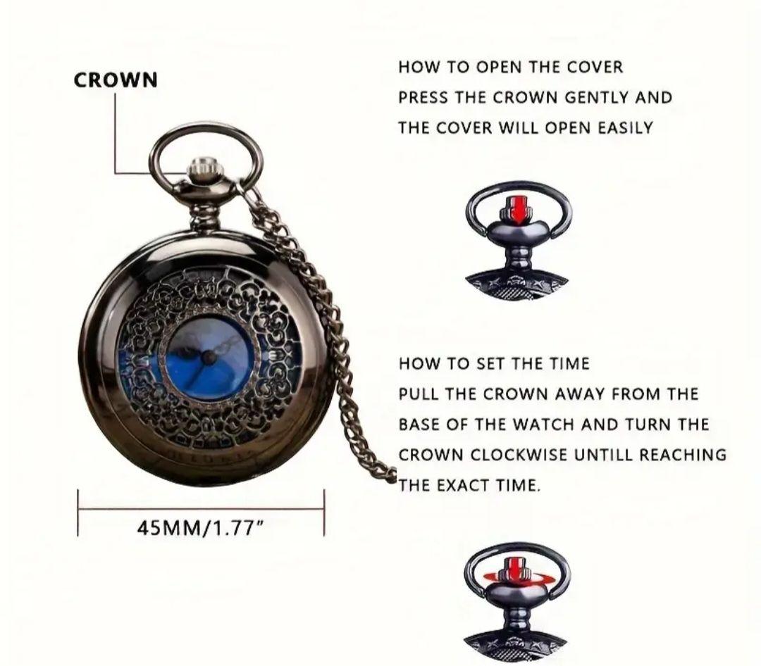 Unused Pocket Watch Black Night Sky Quartz Pendant Watch
