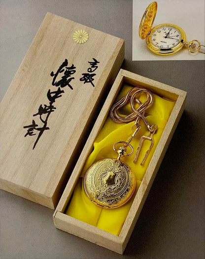 New Gold Pocket Watch with Large Chain and Paulownia Box Pattern