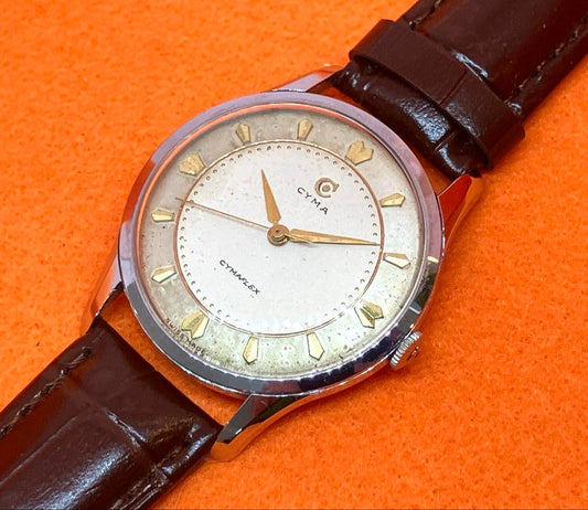 Old CYMA Winding Watch Seamflex Operational Product 1950s