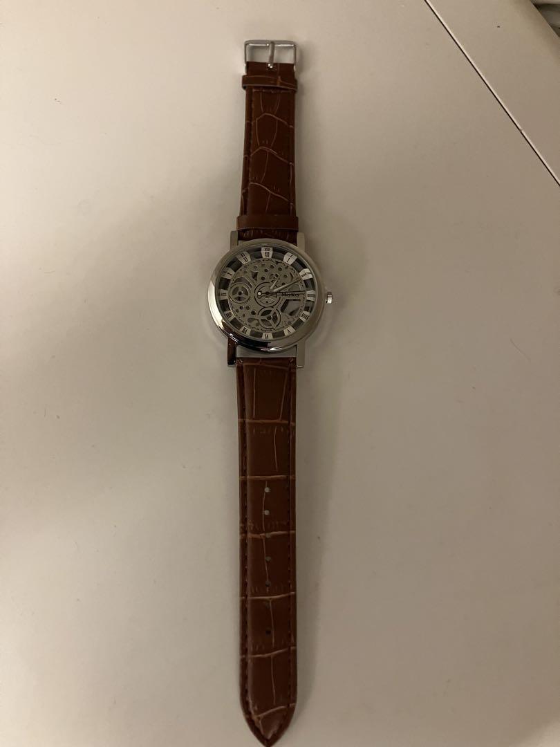 New MayKey Skeleton Watch Brown Leather