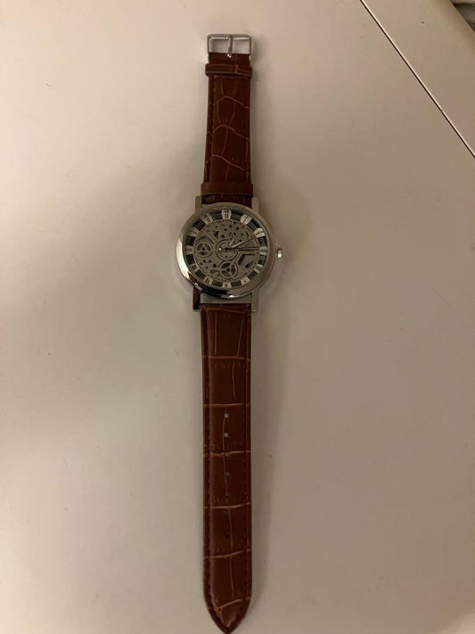 New MayKey Skeleton Watch Brown Leather