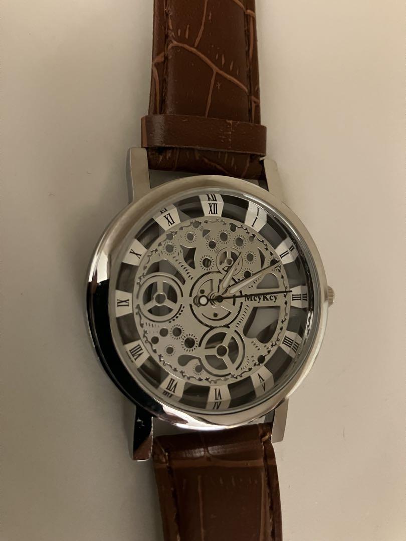 New MayKey Skeleton Watch Brown Leather