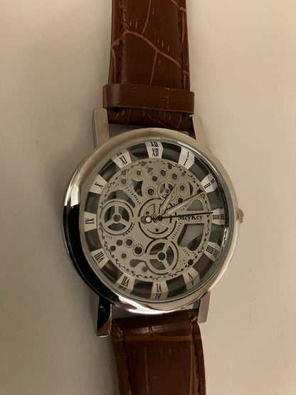 New MayKey Skeleton Watch Brown Leather